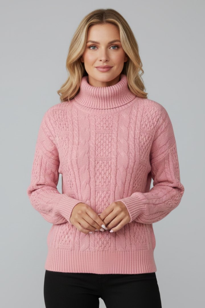 Women's Zip Neck Cable Knit Jumper | Half Zip Fitted Cuffs Angle