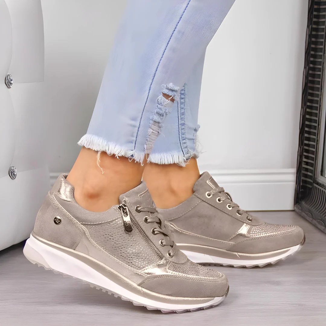 Women's Zip-Up Comfort Sneakers | Orthopedic Support Daily Wear Front
