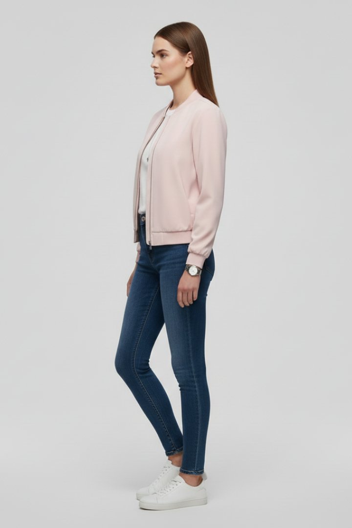 Women's Zipped Bomber Jacket | Elasticated Hem Straight Cut Detail
