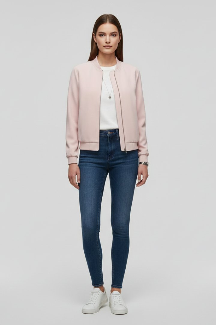 Women's Zipped Bomber Jacket | Elasticated Hem Straight Cut Front