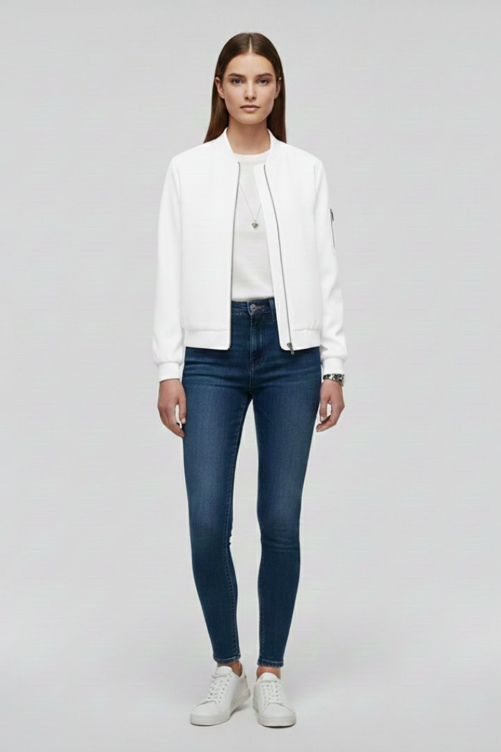 Women's Zipped Bomber Jacket | Elasticated Hem Straight Cut Lifestyle