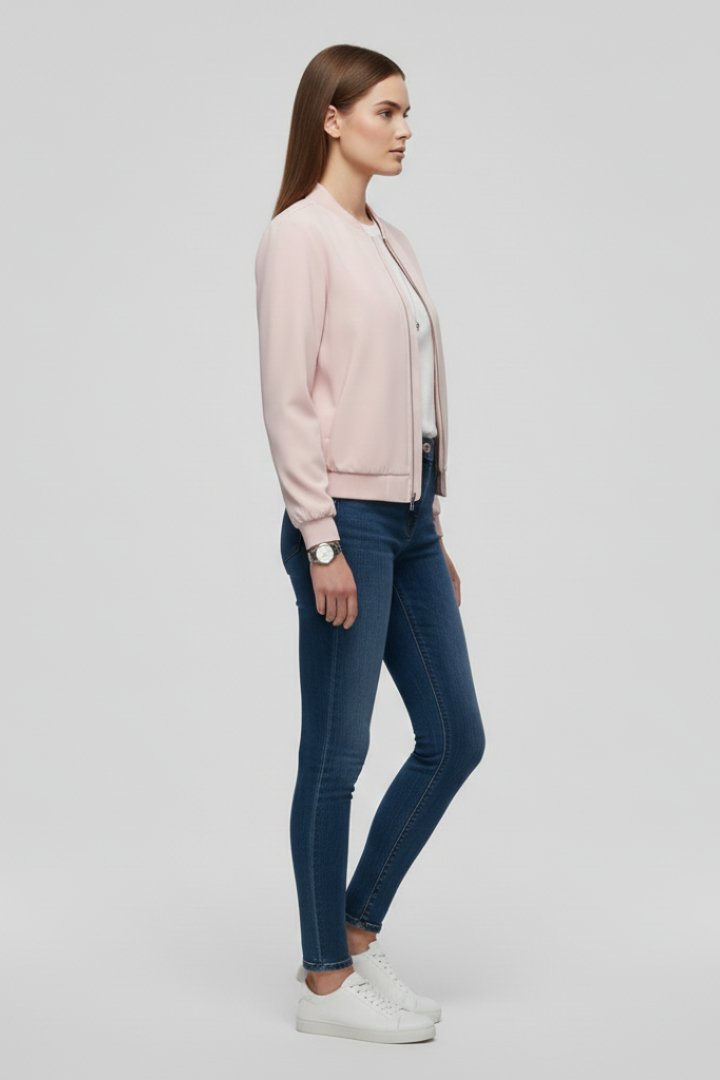 Women's Zipped Bomber Jacket | Elasticated Hem Straight Cut Side