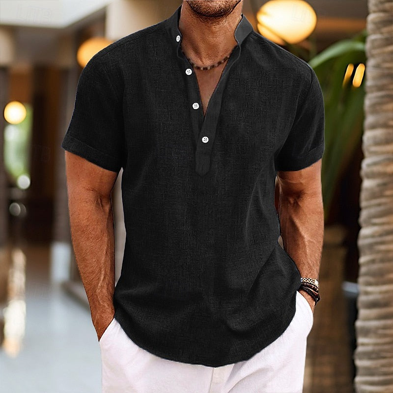 Men's Lightweight Short Sleeve Shirt | Grandad Collar